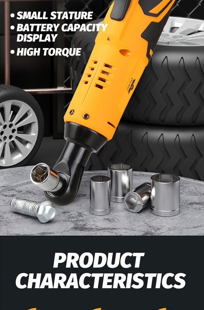 LYUWO 1 Set 12V Cordless Electric Wrench, 45NM 3/8'' Ratchet Illuminated Remove Screws & Nuts Automotive Repair Tool, Right Angle Wrench, Power Tools