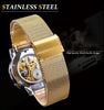 Vintage Skeleton Mechanical Watches Rhinestone Studded Stainless Steel Strap Luminous Watch, Ideal choice for Gifts