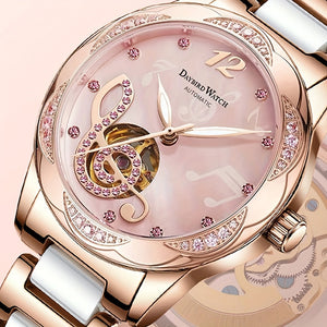 Stunning Rose Golden White Alloy Elegant Casual Style Hollowed Out Mechanical Watch for Women - Girls Watches with Timeless Design, Precise Movement, and Durable Construction - Perfect Accessory for Any Occasion