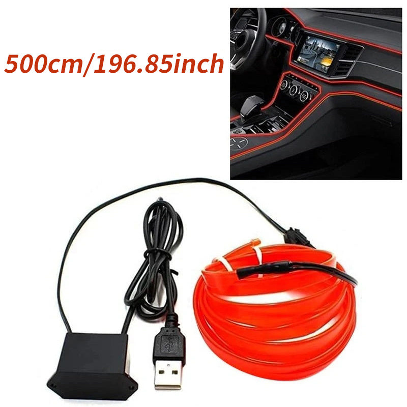 196.85inch Car Environment El Wire LED USB Flexible Neon Interior Lights Assembly RGB Light for Automotive Decoration Lighting Accessories for car party DIY Living Room and Bedroom Atmosphere Decoration, Bedroom Lights, Best