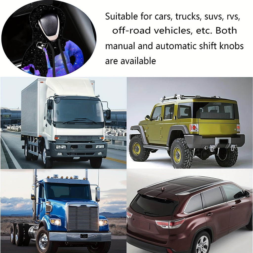 [Cosmic Design] Galaxy Hoodie Gear Shift Knob Cover | Soft Polyester | Stylish Automotive Accessory with Cosmic Design, Winter Warmth & Convenient Storage Pockets