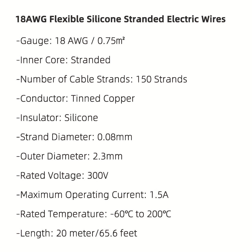 1 Set 65.6 Feet Ultra Flexible 18 AWG 18 Gauge Silicone Wire Spool with 150 Strands of Tinned Copper Wire, High Temp 200°C 300V Stranded Electrical Wire for Electric DIY, Automotive, Home, and Power Wiring Kits