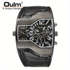 Oulm Classic Style Two Time Zone Men's Watches PU Leather Wristwatch Male Quartz Clock, Ideal choice for Gifts