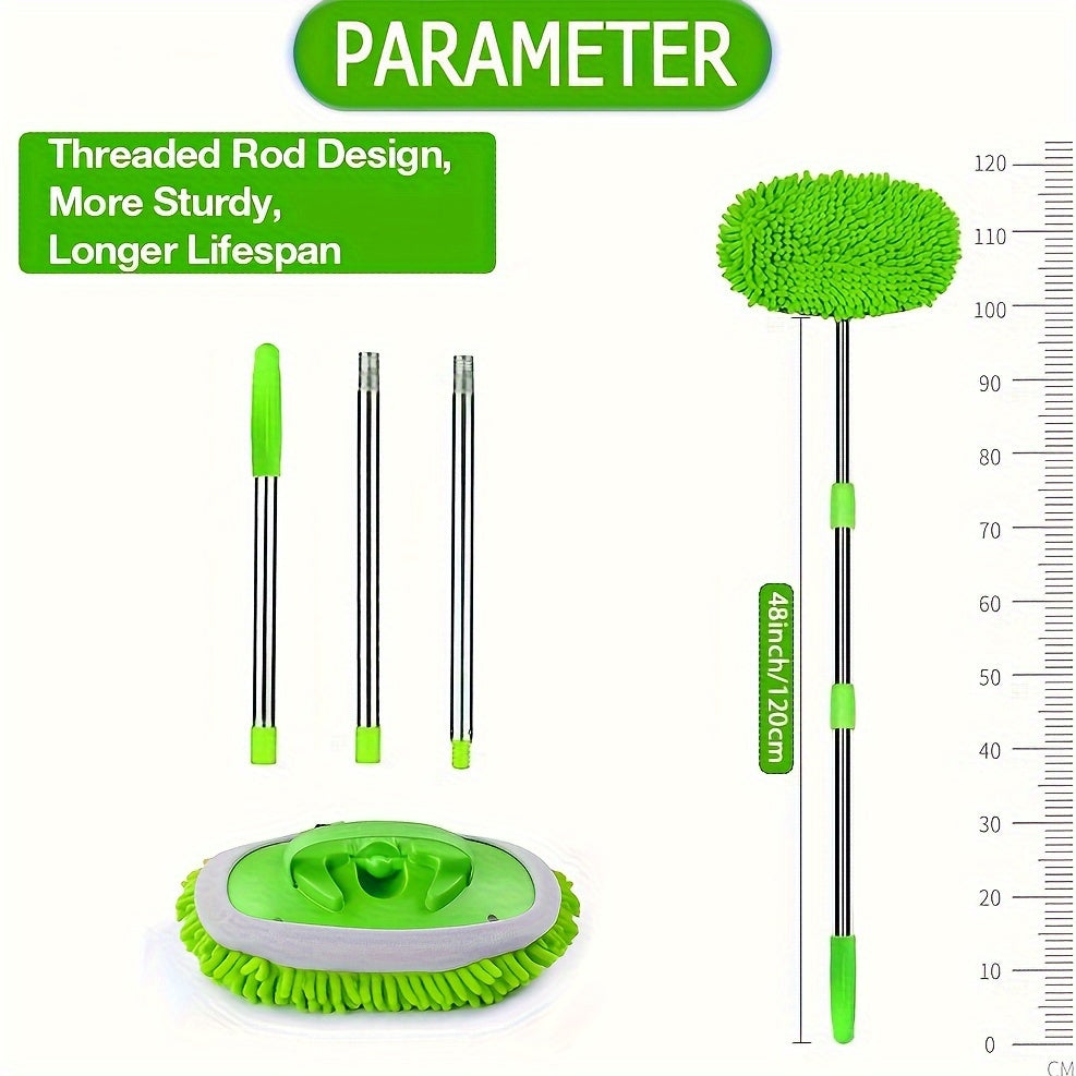 47.5" Long Handle Car Wash Brush Mop Kit for Washing, Detailing, and Cleaning Automotive, Truck, SUV, RV, Trailer with Soft Sponge Duster Mitt