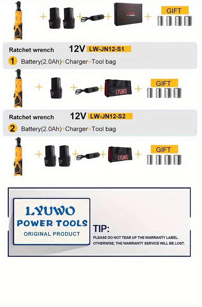 LYUWO 1 Set 12V Cordless Electric Wrench, 45NM 3/8'' Ratchet Illuminated Remove Screws & Nuts Automotive Repair Tool, Right Angle Wrench, Power Tools