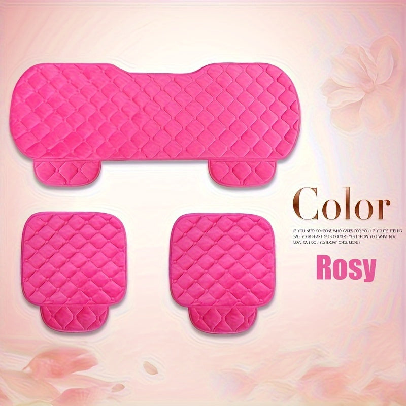 Diamond Pattern Plush Car Seat Cover Set - Universal Fit Warm Winter Automotive Seat Cushions, 3-Piece Vehicle Seat Pad Kit with Secure Buckle System for Car Interior Accessories