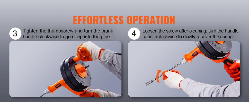 SucceBuy Drain Auger 25Ft Manual-feeding Plumbing Snake w/ Drill Attachment Drain Clog Remover Toilet Sewer Pipe Dredge for Home