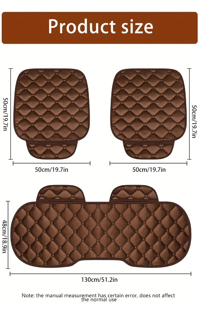 Diamond Pattern Plush Car Seat Cover Set - Universal Fit Warm Winter Automotive Seat Cushions, 3-Piece Vehicle Seat Pad Kit with Secure Buckle System for Car Interior Accessories