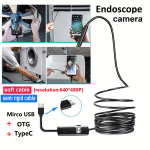 5Mm/0.196In Mini Camera Industrial Cameras Endoscope, Android Mobile Phone Camera, Pipeline Detection, Industrial, Automotive Repair, Carbon Deposition, Visual Repair, Air Conditioning 1-10M Probe