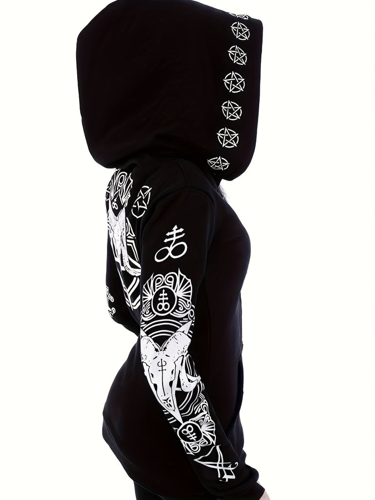 Women's Fashion Punk Style Geometric Print Zipper Sweatshirt