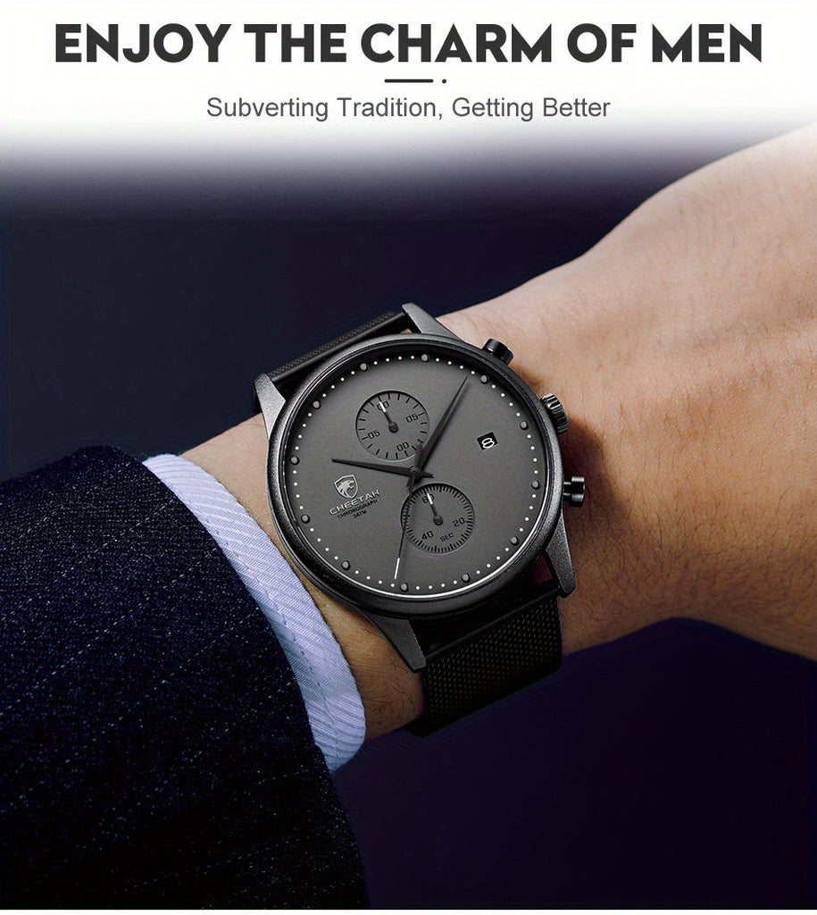 New CHEETAH Brand Fashion Casual Men Watches Chronograph Quartz Stainless Steel Mesh Waterproof Sports Clock with Auto Date