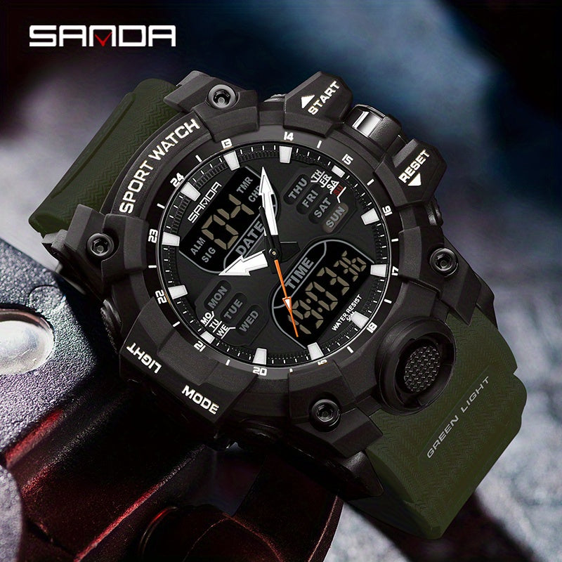 Stylish SANDA Waterproof Multi-Functional Watch for Men - Wrist Watches with Date Display, Alarm, Stopwatch, and LED Light - Perfect for Outdoor Activities