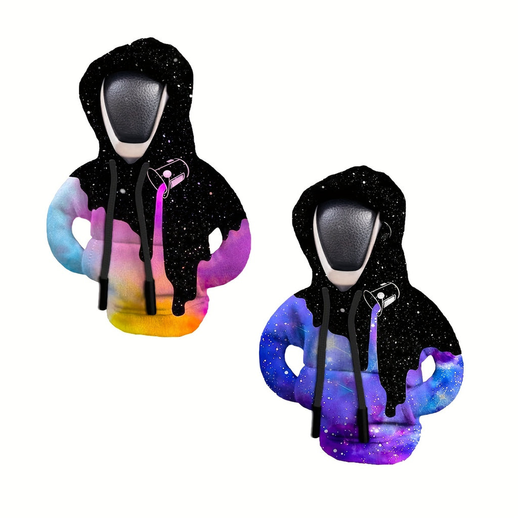 [Cosmic Design] Galaxy Hoodie Gear Shift Knob Cover | Soft Polyester | Stylish Automotive Accessory with Cosmic Design, Winter Warmth & Convenient Storage Pockets