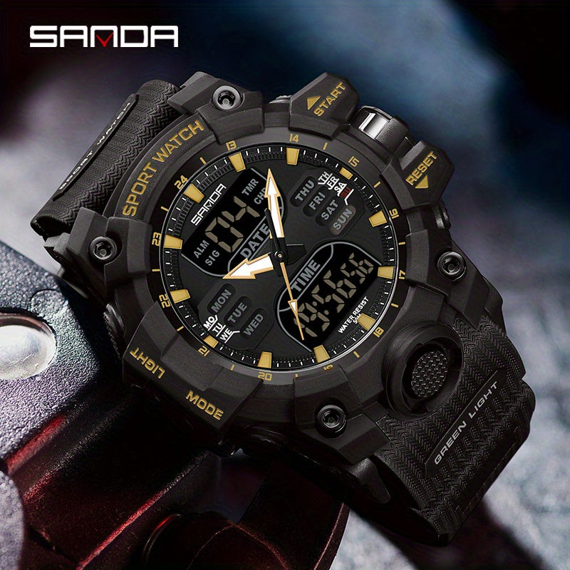 Stylish SANDA Waterproof Multi-Functional Watch for Men - Wrist Watches with Date Display, Alarm, Stopwatch, and LED Light - Perfect for Outdoor Activities