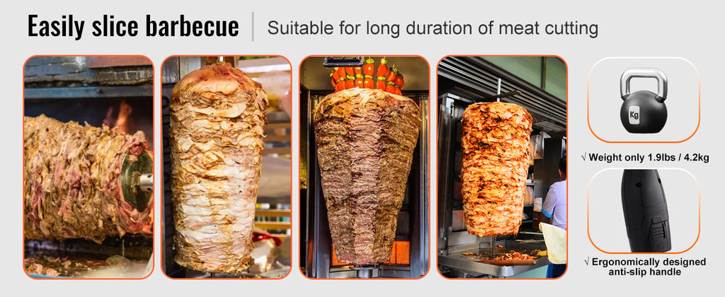 SucceBuy Electric Shawarma Knife, Cordless Battery Professional Turkish Knife Commercial Stainless Steel Gyro Cutter