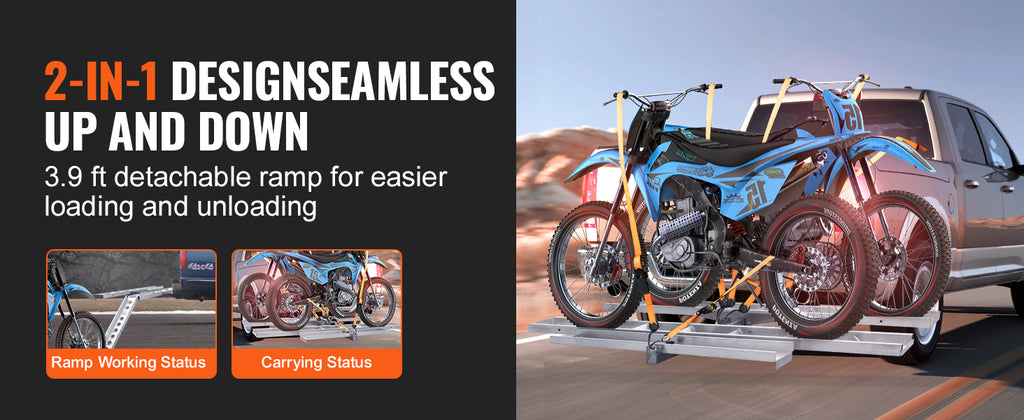 SucceBuy Motorcycle Carrier 2-Bike 600 LBS Aluminum Loading Ramp Scooter Dirt Bike Trailer Hauler for Car Truck with 2" Receiver