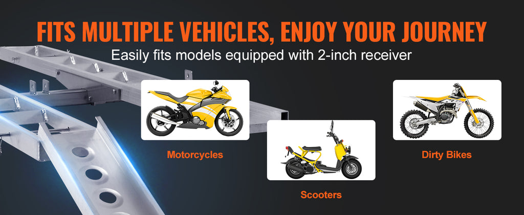 SucceBuy Motorcycle Carrier 2-Bike 600 LBS Aluminum Loading Ramp Scooter Dirt Bike Trailer Hauler for Car Truck with 2" Receiver