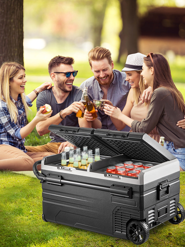 SucceBuy 75L 95L Small Car Fridge Portable Mini Dual Storage Zone Refrigerator Compressor Truck Freezer Cooler for Home Use