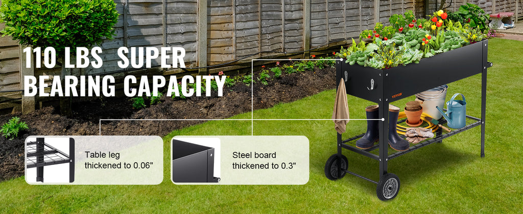 VEVOR Raised Garden Bed, 42.5 x 19.5 x 31.5 inch Galvanized Metal Planter Box, Elevated Outdoor Planting Boxes with Legs, Black