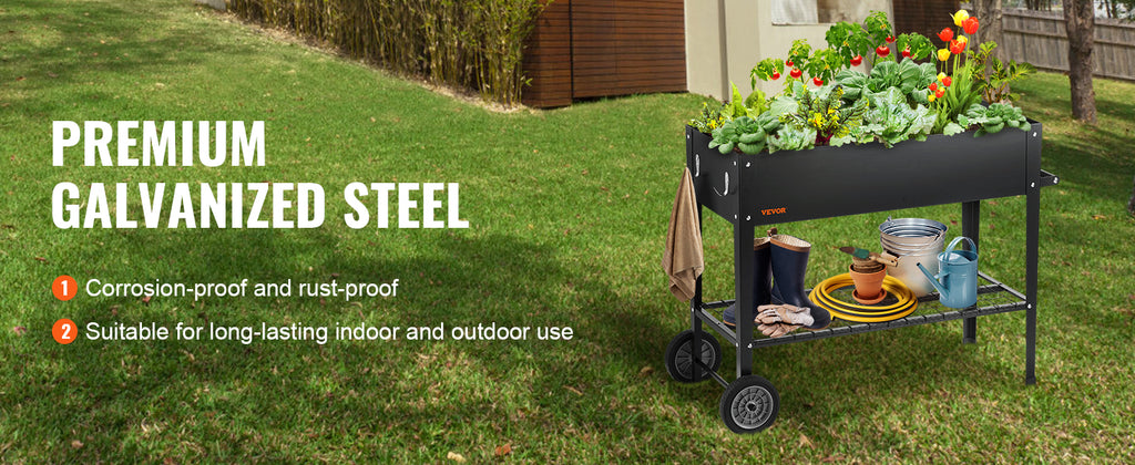 VEVOR Raised Garden Bed, 42.5 x 19.5 x 31.5 inch Galvanized Metal Planter Box, Elevated Outdoor Planting Boxes with Legs, Black