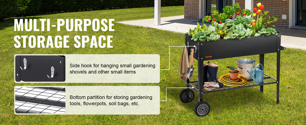 VEVOR Raised Garden Bed, 42.5 x 19.5 x 31.5 inch Galvanized Metal Planter Box, Elevated Outdoor Planting Boxes with Legs, Black