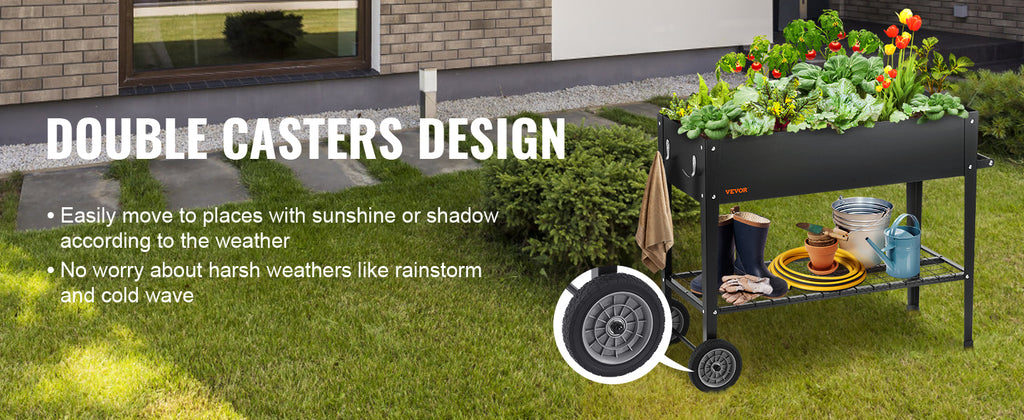 VEVOR Raised Garden Bed, 42.5 x 19.5 x 31.5 inch Galvanized Metal Planter Box, Elevated Outdoor Planting Boxes with Legs, Black