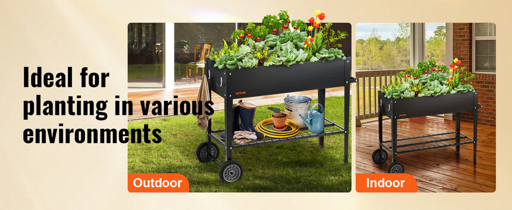 VEVOR Raised Garden Bed, 42.5 x 19.5 x 31.5 inch Galvanized Metal Planter Box, Elevated Outdoor Planting Boxes with Legs, Black
