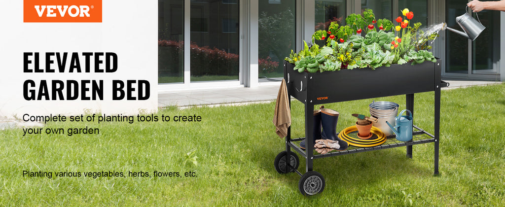 VEVOR Raised Garden Bed, 42.5 x 19.5 x 31.5 inch Galvanized Metal Planter Box, Elevated Outdoor Planting Boxes with Legs, Black