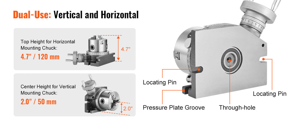 SucceBuy Precision Milling Rotary Table 4''/100mm Horizontal Vertical Model with 3-Jaw Chuck Indexing Tools for Milling Machines