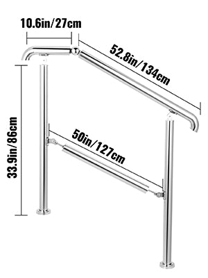 SucceBuy 3-5 Step Railing Stainless Steel Transitional Handrail Fit For Level Surface Adjustable Stair Railing Safely Downstairs