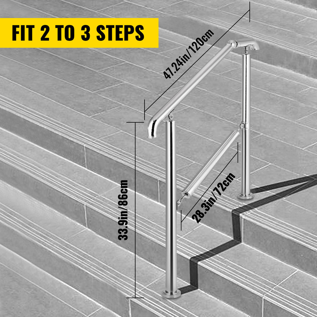SucceBuy 3-5 Step Railing Stainless Steel Transitional Handrail Fit For Level Surface Adjustable Stair Railing Safely Downstairs