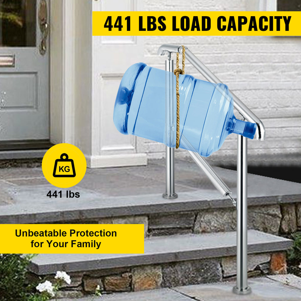 SucceBuy 3-5 Step Railing Stainless Steel Transitional Handrail Fit For Level Surface Adjustable Stair Railing Safely Downstairs