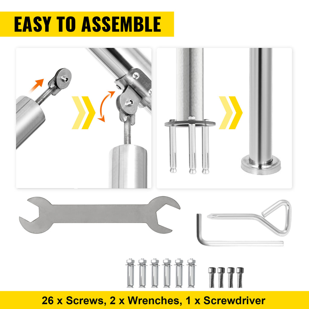 SucceBuy 3-5 Step Railing Stainless Steel Transitional Handrail Fit For Level Surface Adjustable Stair Railing Safely Downstairs