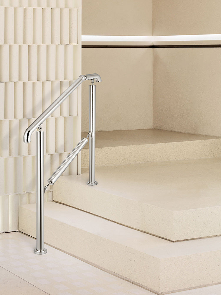 SucceBuy 3-5 Step Railing Stainless Steel Transitional Handrail Fit For Level Surface Adjustable Stair Railing Safely Downstairs