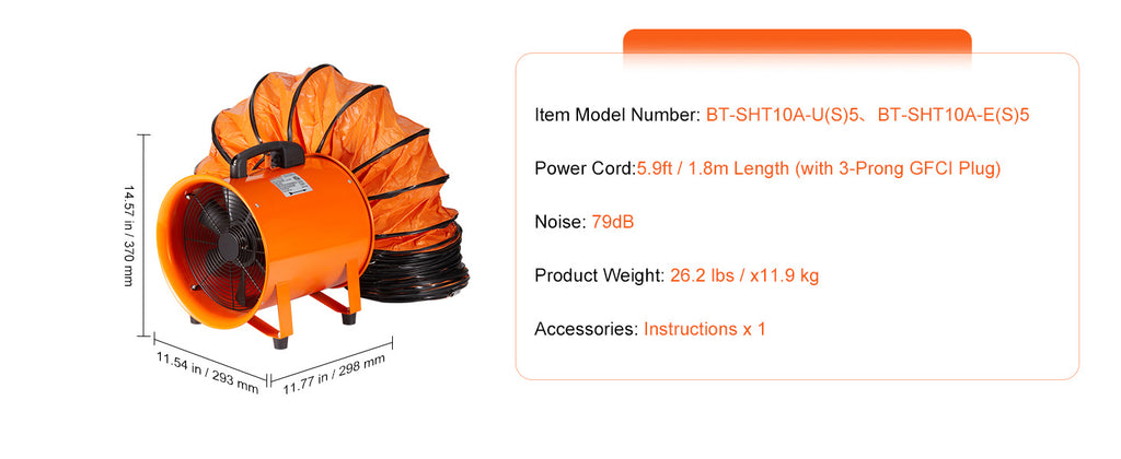 SucceBuy Industrial Exhaust Fan 10/12 inch Ventilation Fan Ventilator with 5M PVC Duct Exhaust Blower for Home Workplace Factory