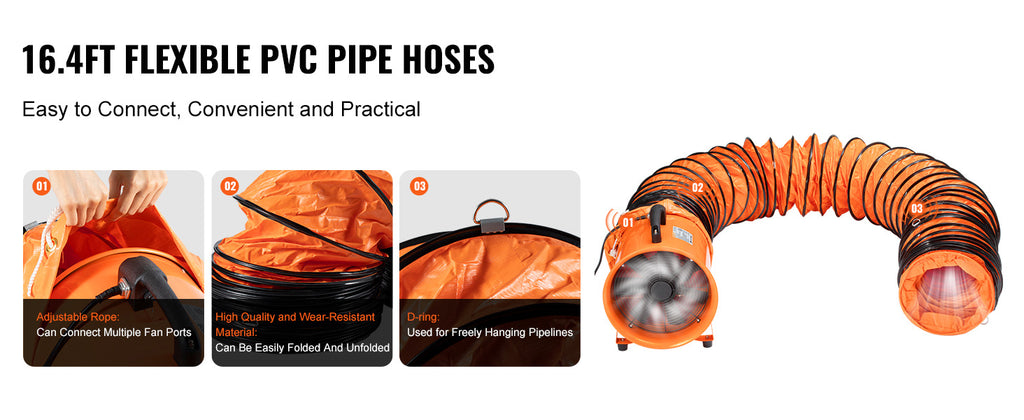 SucceBuy Industrial Exhaust Fan 10/12 inch Ventilation Fan Ventilator with 5M PVC Duct Exhaust Blower for Home Workplace Factory