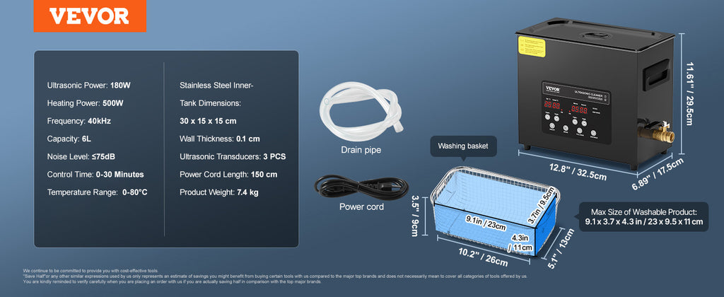 VEVOR 2L 3L 6L 10L 15L Ultrasonic Cleaner Lave-Dishes Portable Washing Machine Diswasher Ultrasound Home Appliances with Timer