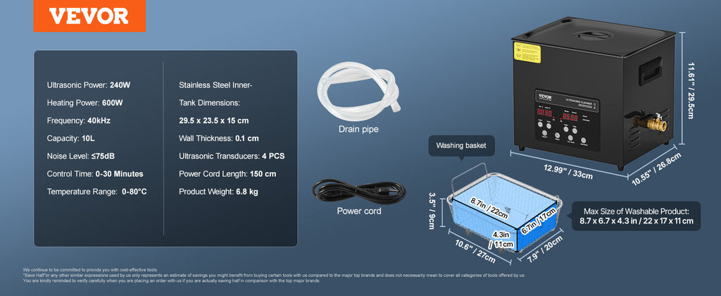 VEVOR 2L 3L 6L 10L 15L Ultrasonic Cleaner Lave-Dishes Portable Washing Machine Diswasher Ultrasound Home Appliances with Timer