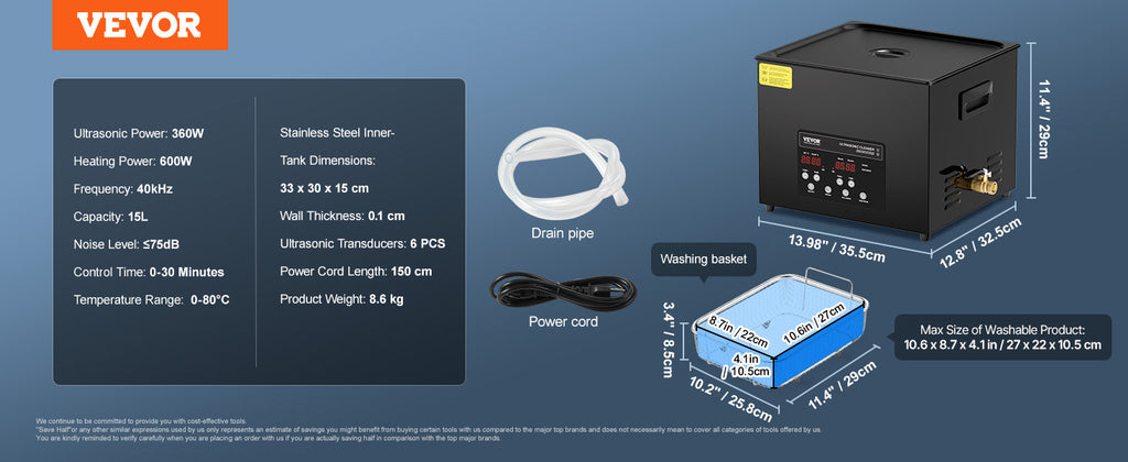 VEVOR 2L 3L 6L 10L 15L Ultrasonic Cleaner Lave-Dishes Portable Washing Machine Diswasher Ultrasound Home Appliances with Timer