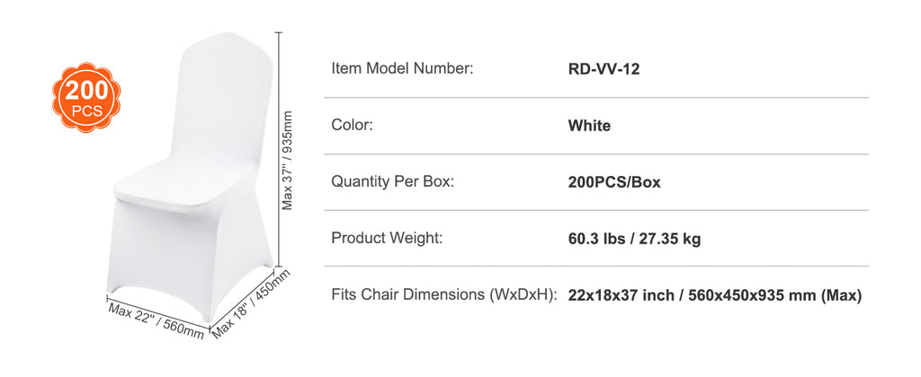 SucceBuy 200pcs Stretch Spandex Folding Chair Covers Universal Fitted Chair Cover Removable Washable Protective Slipcovers White