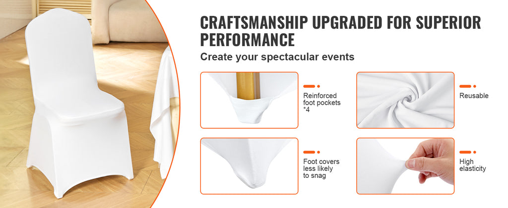 SucceBuy 200pcs Stretch Spandex Folding Chair Covers Universal Fitted Chair Cover Removable Washable Protective Slipcovers White